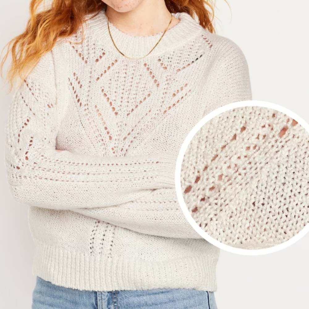 Old Navy Womens Pointelle Sweater XL Crafted Marine Sea Salt Chunky Knit Coastal